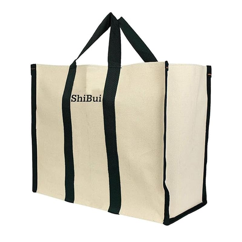 SHIBUI Large Reusable Canvas Grocery Bag Heavy Duty Shopping Tote with Reinforced Handles & Bottom Insert, Foldable Washable Eco-Friendly Jhola Bag for Fruits & Vegetables. (Black, Single Piece) - Image 2
