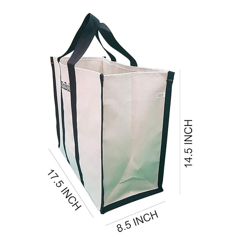 SHIBUI Large Reusable Canvas Grocery Bag Heavy Duty Shopping Tote with Reinforced Handles & Bottom Insert, Foldable Washable Eco-Friendly Jhola Bag for Fruits & Vegetables. (Black, Single Piece) - Image 5