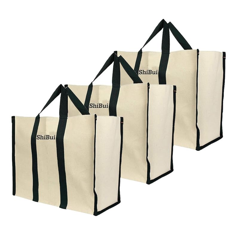 SHIBUI Large Reusable Canvas Grocery Bag Heavy Duty Shopping Tote with Reinforced Handles & Bottom Insert, Foldable Washable Eco-Friendly Jhola Bag for Fruits & Vegetables. (Black, Single Piece) - Image 1