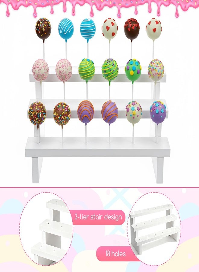 Xosjska 2Pcs Wood Cake Pop Stand 3 Tier Wood Lollipop Holder 17 Hole Sucker Display Riser with Lollipop Sticks & Gold Twist Ties for Dessert Table of Wedding Baby Shower Birthday Party - Image 3