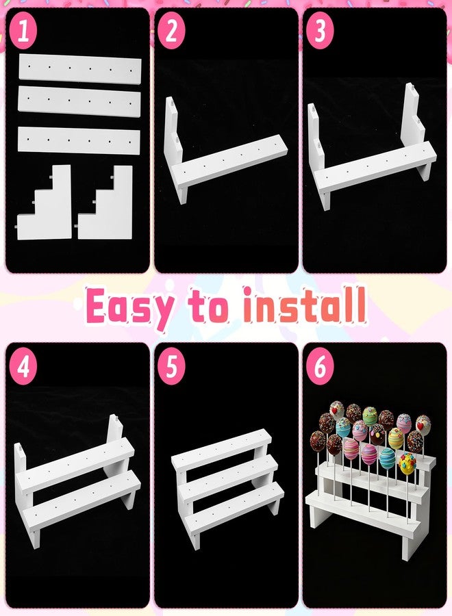 Xosjska 2Pcs Wood Cake Pop Stand 3 Tier Wood Lollipop Holder 17 Hole Sucker Display Riser with Lollipop Sticks & Gold Twist Ties for Dessert Table of Wedding Baby Shower Birthday Party - Image 4