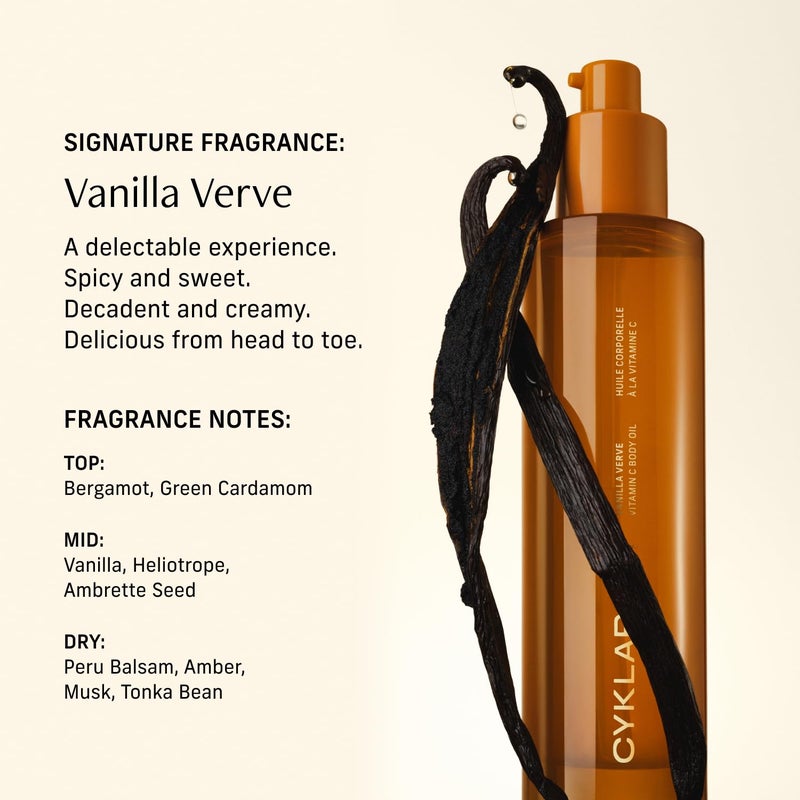 CYKLAR Vitamin C Body Oil for Women and Men Moisturizing Vanilla Verve Scented Body Serum for Glowing Skin Nourishing Hydrating AfterShower and Bath Skin Care Moisturizer 42 Fl Oz - Image 4