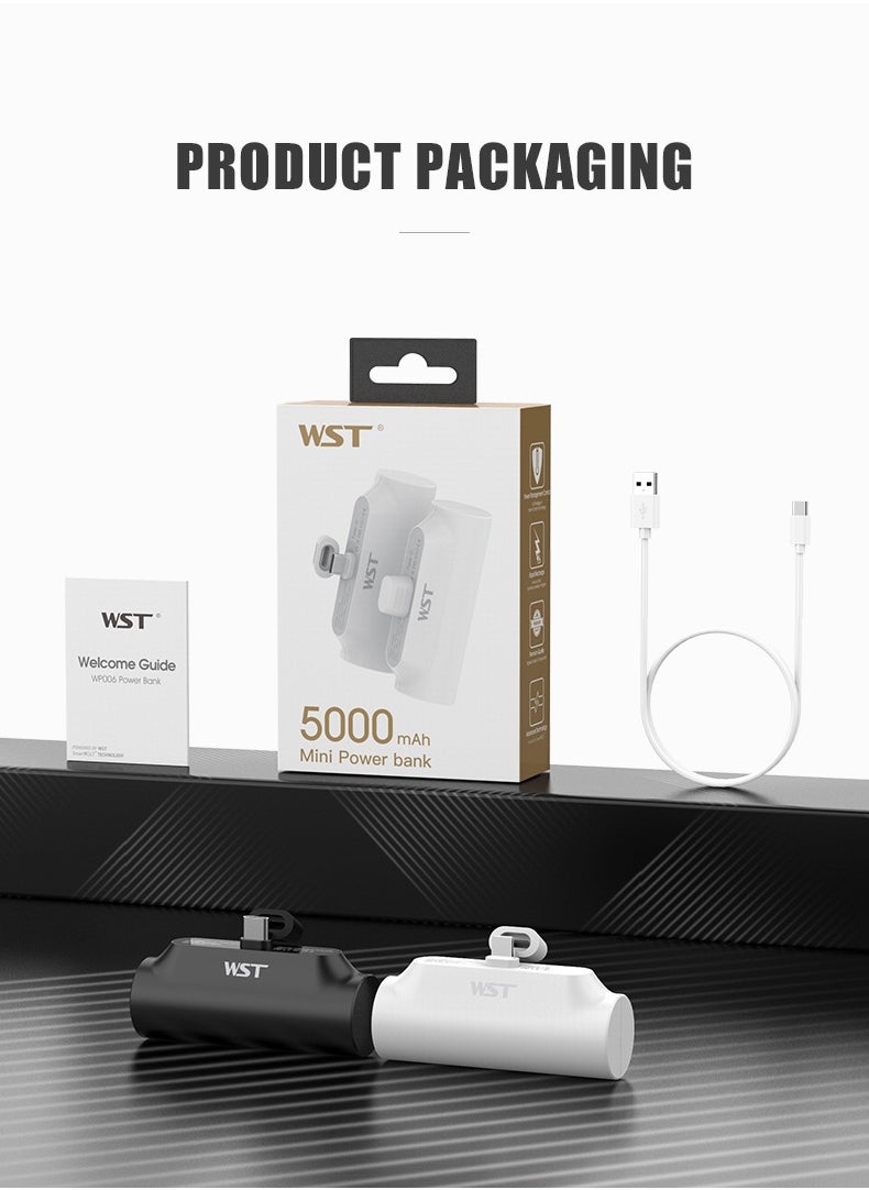 WST - WST Portable Mini Powerbank 5000mAh Quick Charge 20W PD Portable Charger Plug-in-Use Powerbank Compatible for Lightning Port Devices (like iPhone All Devices till 14 Series) - White - Image 1