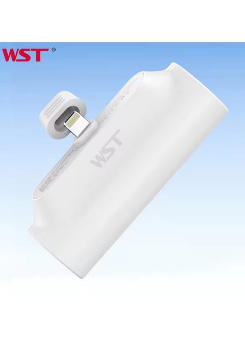 WST Portable Mini Powerbank 5000mAh Quick Charge 20W PD Portable Charger Plug-in-Use Powerbank Compatible for Lightning Port Devices (like iPhone All Devices till 14 Series) - White