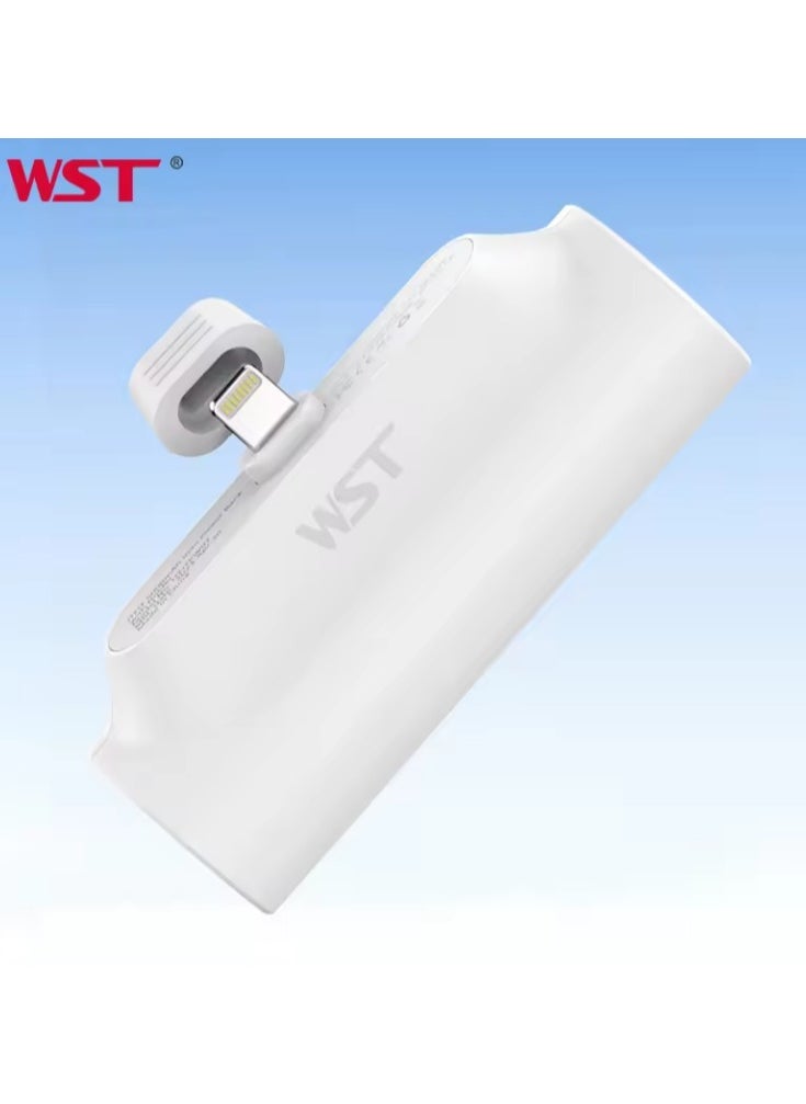 WST - WST Portable Mini Powerbank 5000mAh Quick Charge 20W PD Portable Charger Plug-in-Use Powerbank Compatible for Lightning Port Devices (like iPhone All Devices till 14 Series) - White - Image 1