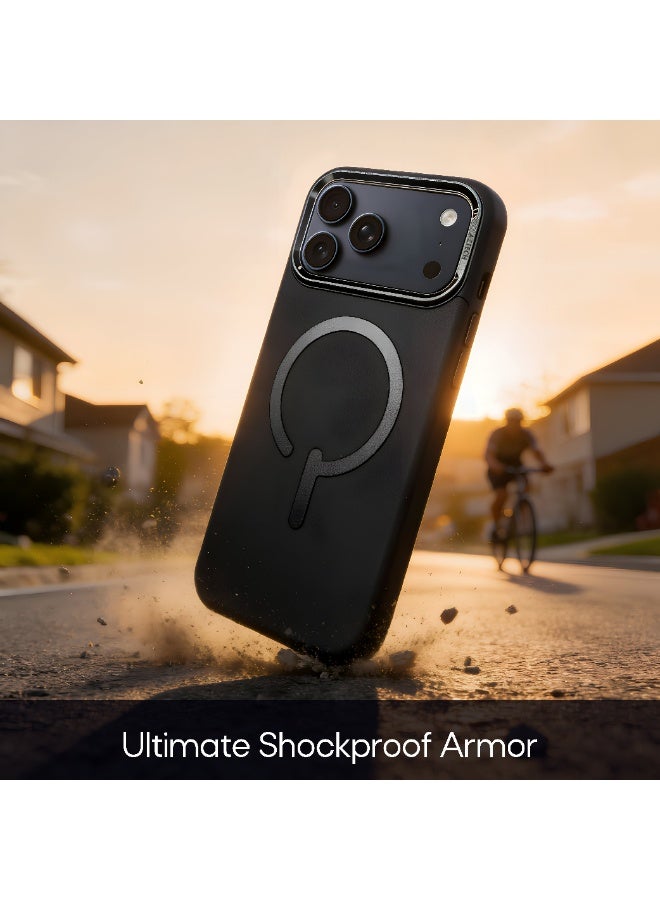 Aztech Magnetic Leather Case for iPhone 17 Pro Max 2025 with Built-in Invisible Kickstand Slim PU Leather Phone Cover Strong Magnetic Ring MagSafe Compatible Aerospace Aluminum Stand Shockproof TPU Frame Wireless Charging Support Raised Camera and Screen Protection Black Premium Protective Case - Image 2