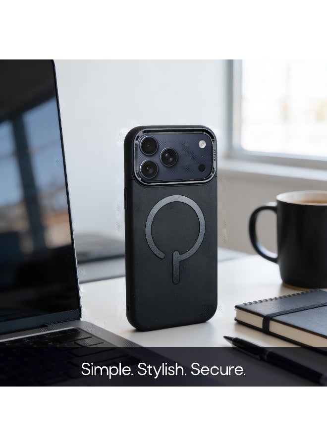 Aztech Magnetic Leather Case for iPhone 17 Pro Max 2025 with Built-in Invisible Kickstand Slim PU Leather Phone Cover Strong Magnetic Ring MagSafe Compatible Aerospace Aluminum Stand Shockproof TPU Frame Wireless Charging Support Raised Camera and Screen Protection Black Premium Protective Case - Image 3