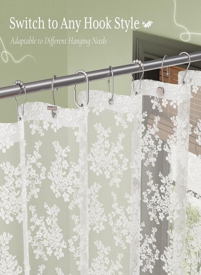 Bathway White Lace Shower Curtain 72x72 Inches, Girly Sheer Vintage Boho Farmhouse Cute Rustic Decorative Lace Shower Curtains for Bathroom, Room dividers, Party Backdrop - Image 3