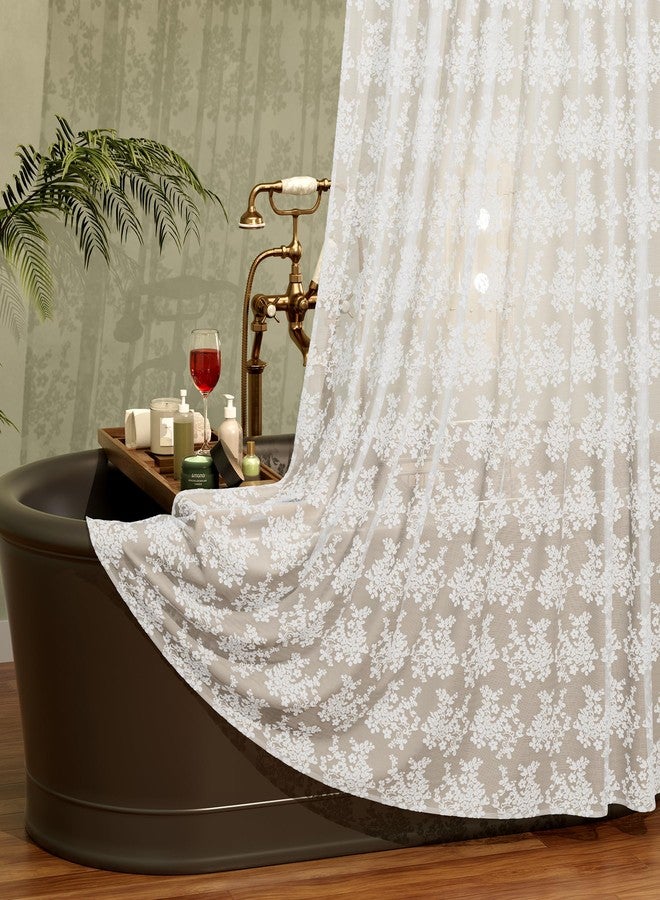 Bathway White Lace Shower Curtain 72x72 Inches, Girly Sheer Vintage Boho Farmhouse Cute Rustic Decorative Lace Shower Curtains for Bathroom, Room dividers, Party Backdrop - Image 4