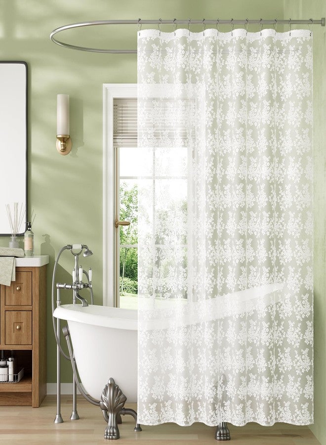Bathway White Lace Shower Curtain 72x72 Inches, Girly Sheer Vintage Boho Farmhouse Cute Rustic Decorative Lace Shower Curtains for Bathroom, Room dividers, Party Backdrop - Image 1