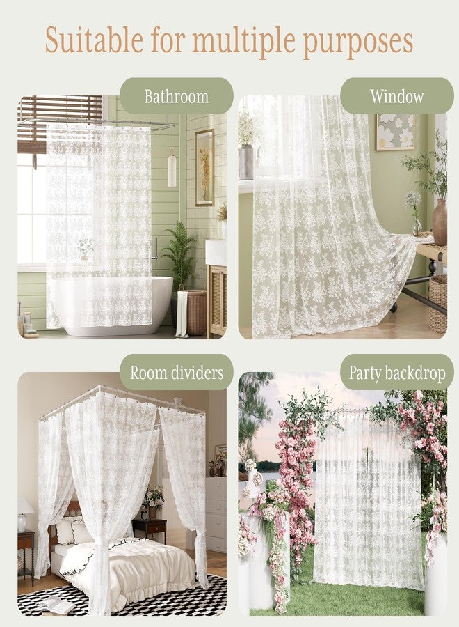 Bathway White Lace Shower Curtain 72x72 Inches, Girly Sheer Vintage Boho Farmhouse Cute Rustic Decorative Lace Shower Curtains for Bathroom, Room dividers, Party Backdrop - Image 5