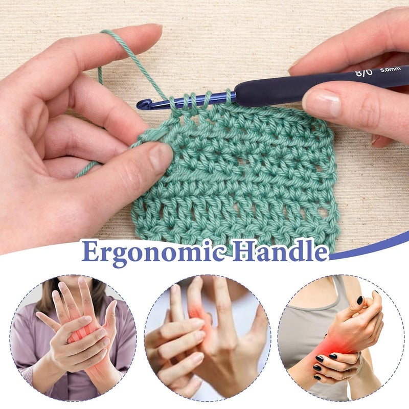 Dodhar 9 Pcs Ergonomic Crochet Hook Set Dark Blue Aluminium Crochet Hooks Set Crochet Kit with Soft Grip Handles Sizes from 20Mm to 65Mm Suitable for Different Skill Levels - Image 4
