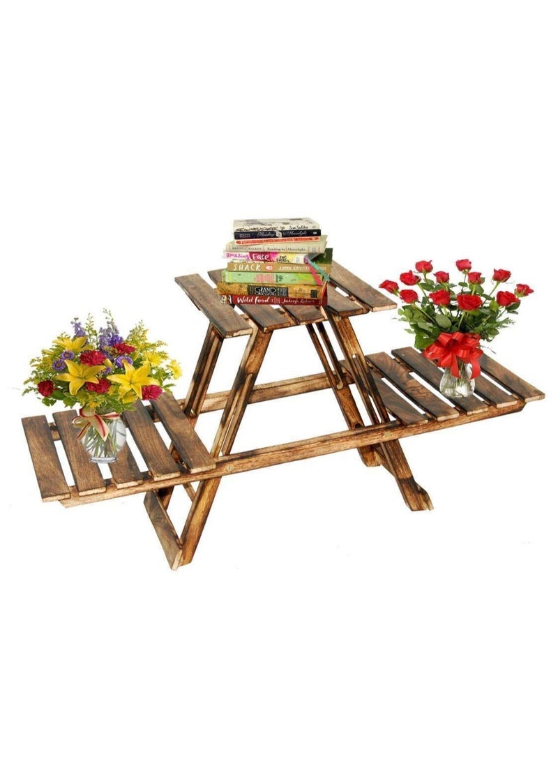 DubaiGallery Wooden Living Room Bed Side Stand/Wooden Stool/Flower Pot Stand Flower Vase Stand for Home Decor Home Furnishing Wooden Multipurpose Folding Rack/Plant Stand with 3 Decks - Image 4