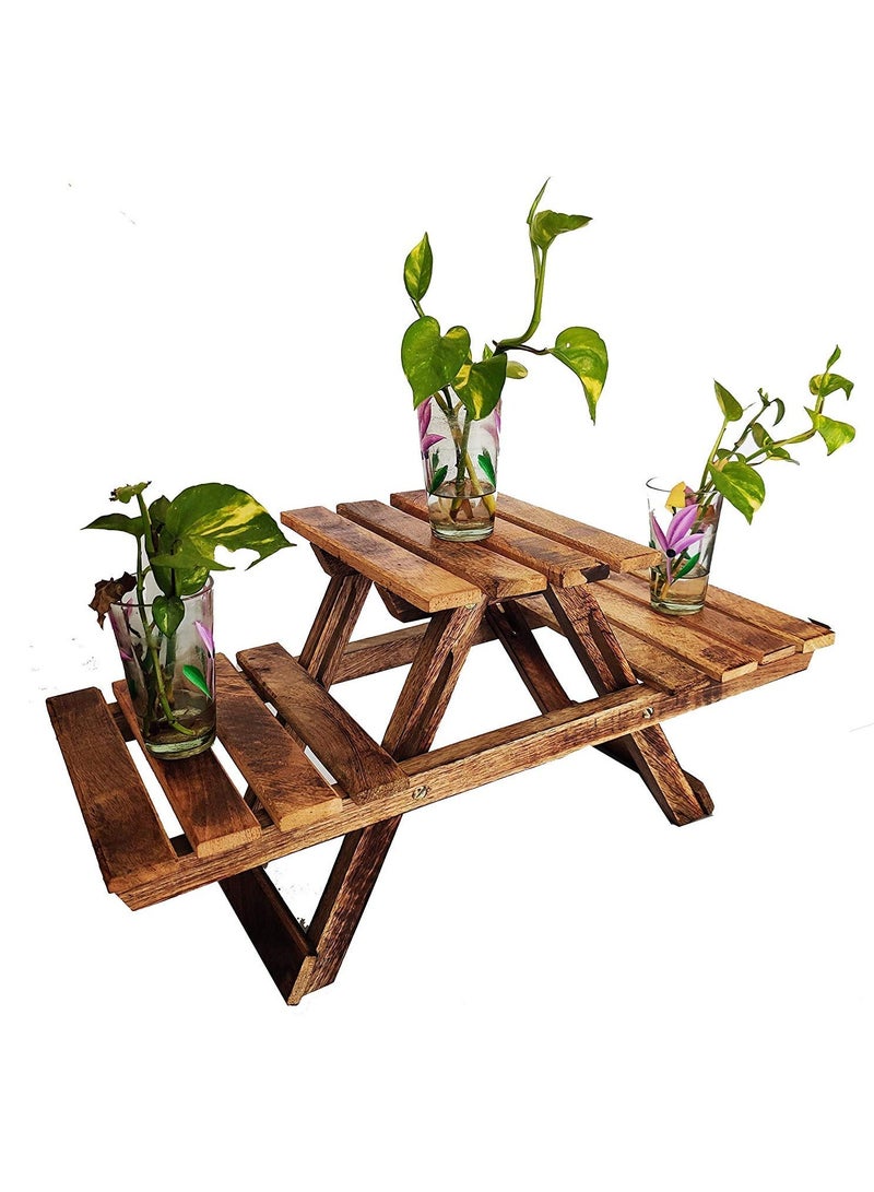 DubaiGallery Wooden Living Room Bed Side Stand/Wooden Stool/Flower Pot Stand Flower Vase Stand for Home Decor Home Furnishing Wooden Multipurpose Folding Rack/Plant Stand with 3 Decks - Image 3