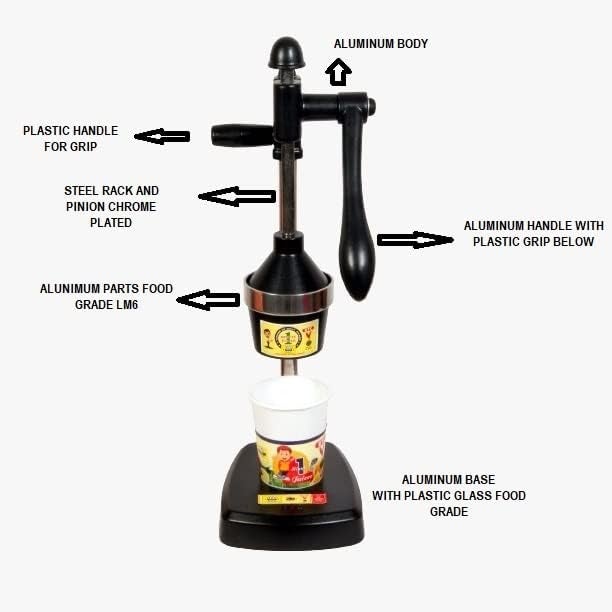 QUALIZA Aluminum Hand Press Juicer Made in India Effortless Citrus Fruits and Vegetable Juicing Black - Image 3