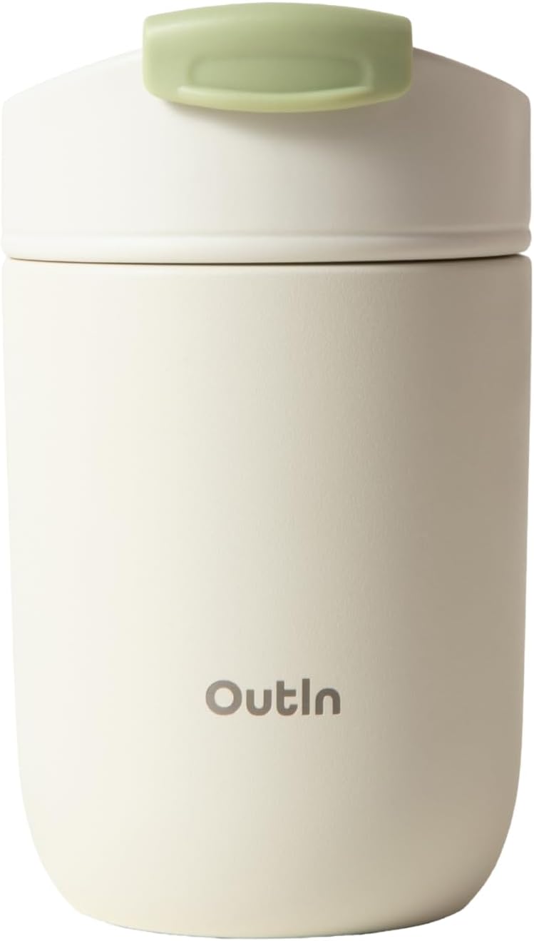 Outin Travel Tumbler, Outdoor Insulated Coffee Tumbler with Leak-Proof Flip Lid, 12 oz Stainless Steel Mug for Hot & Cold Drinks Sand White - Image 1