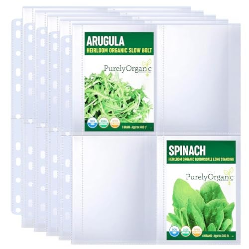 MUQING 60 Pack 240 Pockets Seed Packet Sleeves, Garden Seed Storage Organizer Pages for 3 Ring Binder, Slot Size 3.5"x 5", Sleeves for Seed Protector Holder Container, Postcards Photos Cards - Image 1