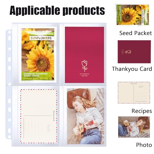 MUQING 60 Pack 240 Pockets Seed Packet Sleeves, Garden Seed Storage Organizer Pages for 3 Ring Binder, Slot Size 3.5"x 5", Sleeves for Seed Protector Holder Container, Postcards Photos Cards - Image 5