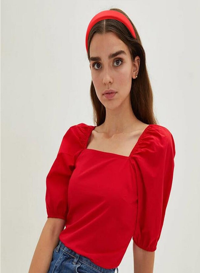 SuPoo Red Headbands for Women Girls Thick Padded Head Band Silk Satin Wide Hair Band Hoops Wide Fashion Sponge Head Bands DIY Hair Accessories for Washing Face Skincare - Image 2
