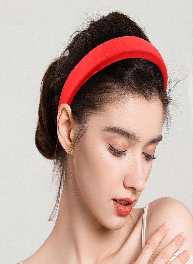 SuPoo Red Headbands for Women Girls Thick Padded Head Band Silk Satin Wide Hair Band Hoops Wide Fashion Sponge Head Bands DIY Hair Accessories for Washing Face Skincare - Image 3