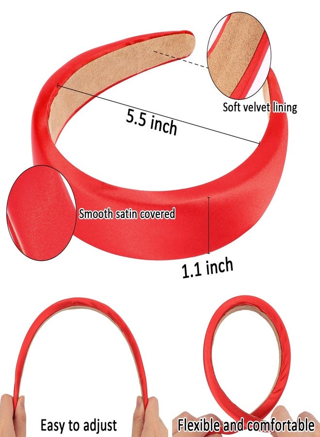 SuPoo Red Headbands for Women Girls Thick Padded Head Band Silk Satin Wide Hair Band Hoops Wide Fashion Sponge Head Bands DIY Hair Accessories for Washing Face Skincare - Image 4