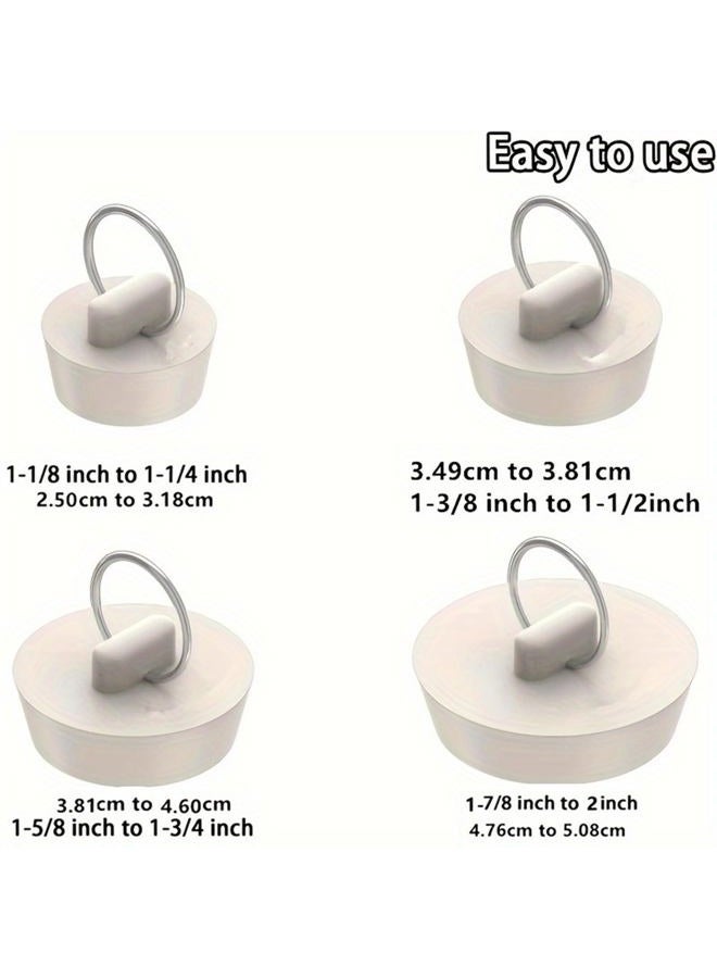 WYSUMMER Drain Stopper Set,4 Sizes Bathtub Stopper Rubber Sink Stoppers Set White Stopper Plug with Hanging Ring for Bathtub, Kitchen and Bathroom - Image 2