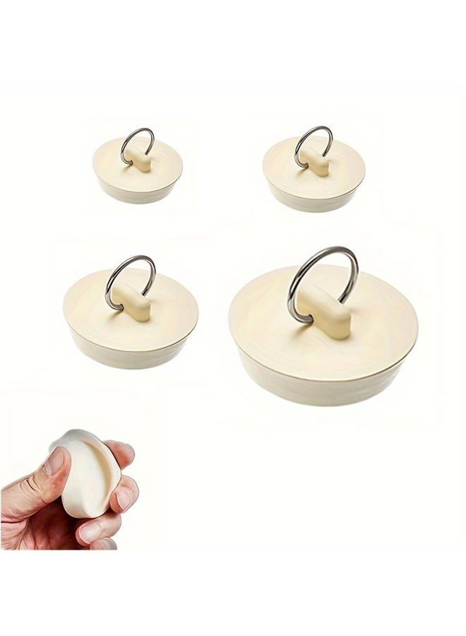 WYSUMMER Drain Stopper Set,4 Sizes Bathtub Stopper Rubber Sink Stoppers Set White Stopper Plug with Hanging Ring for Bathtub, Kitchen and Bathroom - Image 1