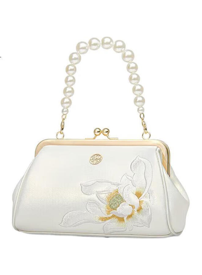 Pmsix Women'S White Embroidered Vintage-Style Qipao Bag, Handheld, Shoulder, Crossbody Bag, Practical Qixi Festival Gift For Wife Or Girlfriend - Image 3