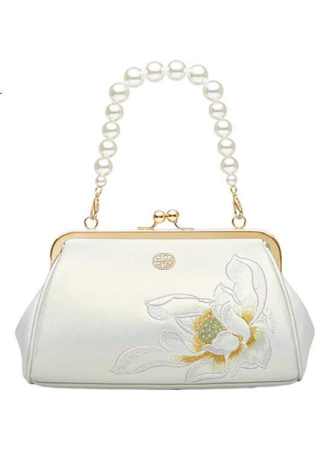 Pmsix Women'S White Embroidered Vintage-Style Qipao Bag, Handheld, Shoulder, Crossbody Bag, Practical Qixi Festival Gift For Wife Or Girlfriend - Image 1