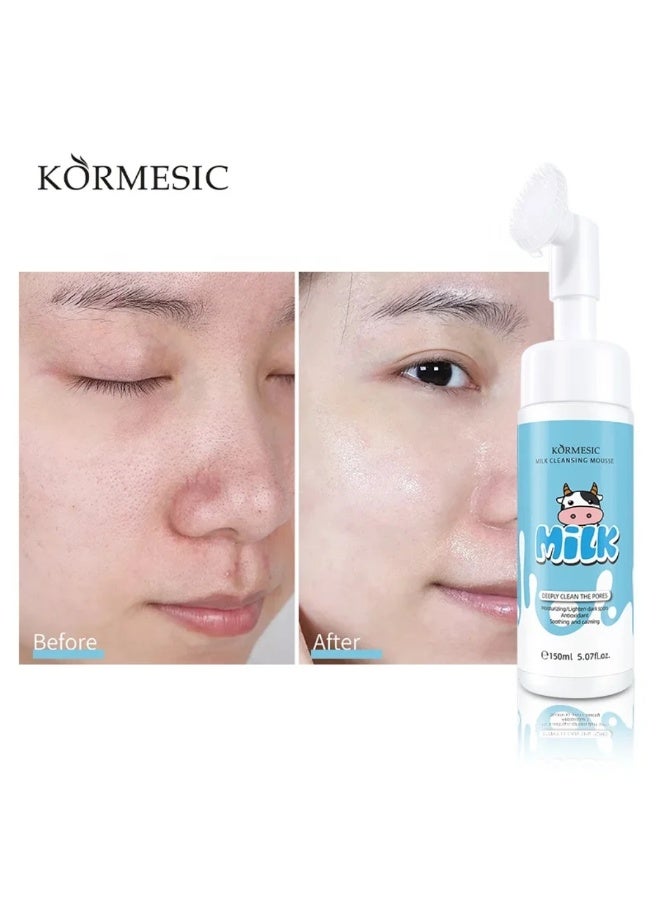 Kormesic رغوة تنظيف الوجه بالحليب 150 مل لتنظيف عميق للمسام تغذي وتخفف البقع الداكنة وترطب وتحتوي على مضادات الأكسدة وتمنح البشرة نعومة، غسول للوجه للنساء والرجال - Image 3