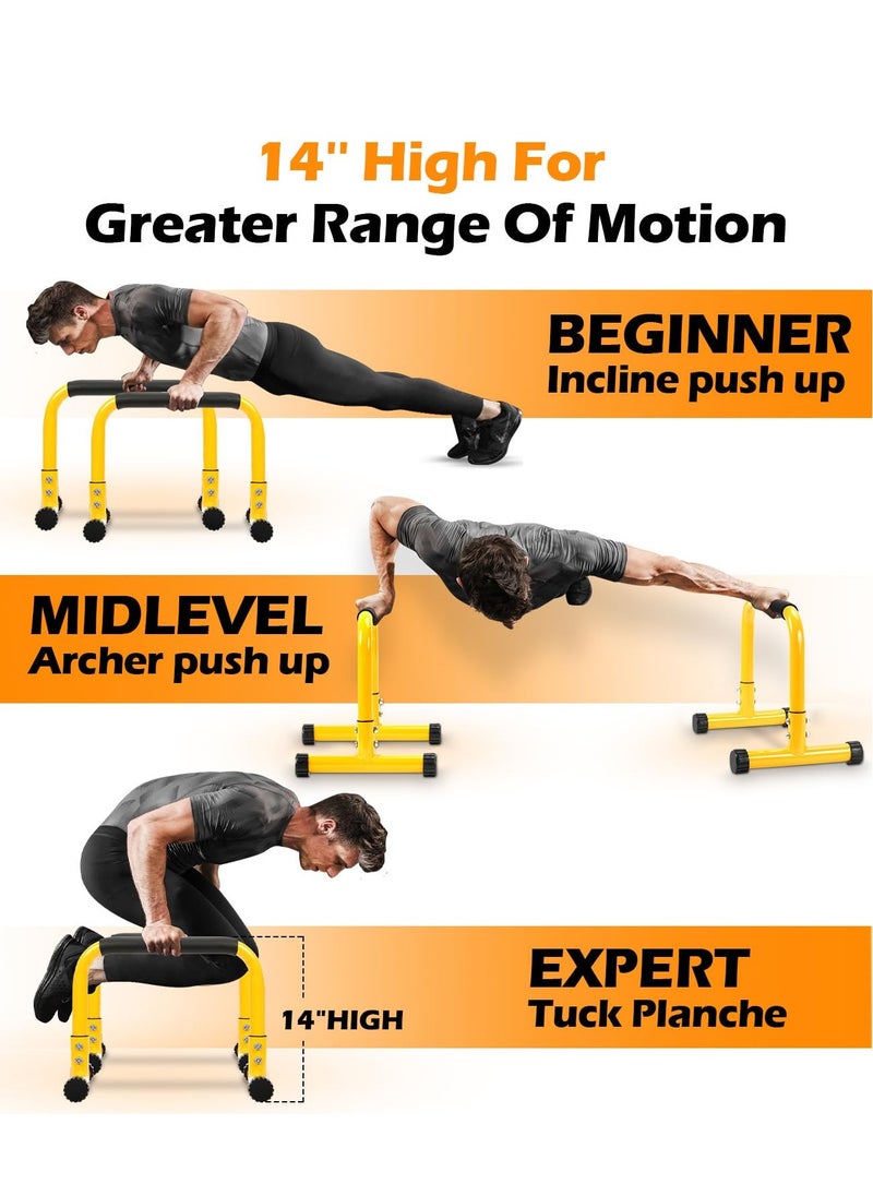 XiuWoo - Push Up Bar, High Steel Parallette Dip Bar with Full Coverage Foam Handle, Heavy-Duty Calisthenics Parallel Bars for L-Sit, Dips, Home Gym Strength Training Workout - Image 1