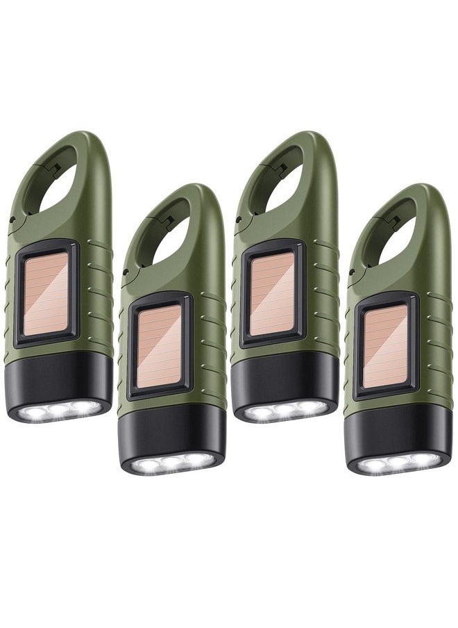 Oudain 4 Pieces Hand Crank Solar Powered Flashlight LED Rechargeable Flashlight Survival Emergency Hand Crank Lantern Snap Carabiner Torch for Outdoor Sports Camping Hiking  - Image 1