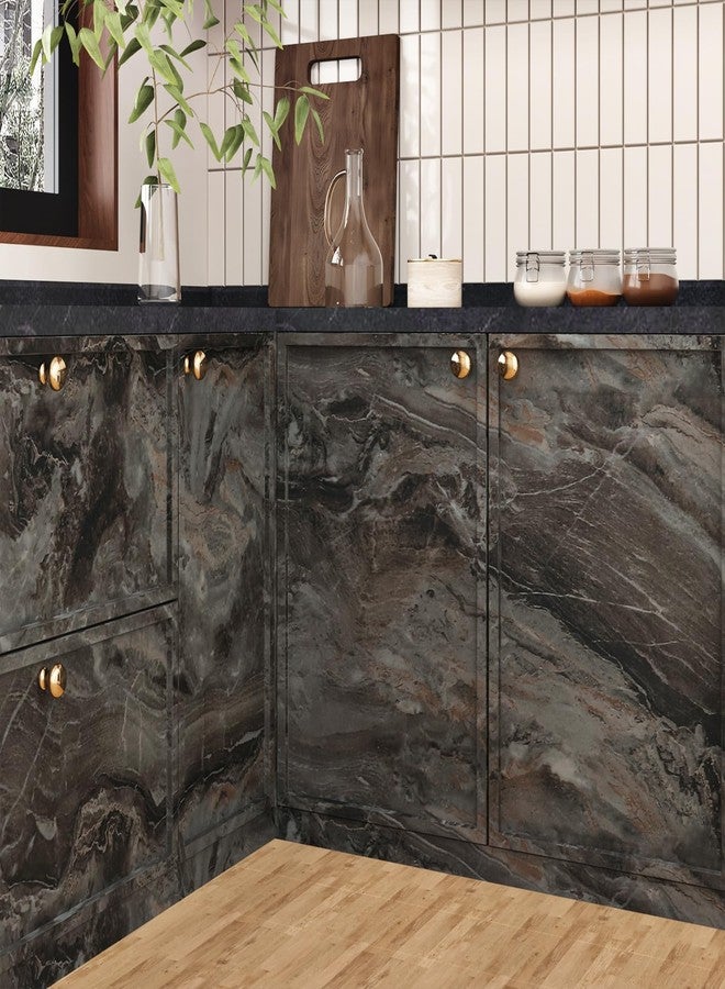 Wallercity Brown/Black Marble Contact Paper Peel and Stick Countertops Waterproof Vinyl Matt Granite Wallpaper for Kitchen Bathroom Decor 15.8''x236'' Countertop Contact Paper for Cabinets and Drawers - Image 4