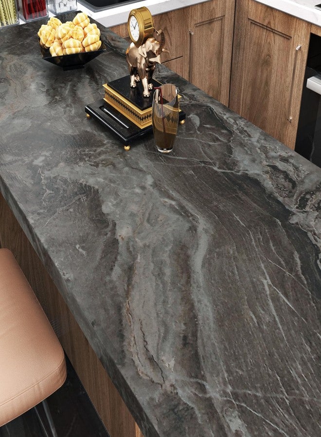 Wallercity Brown/Black Marble Contact Paper Peel and Stick Countertops Waterproof Vinyl Matt Granite Wallpaper for Kitchen Bathroom Decor 15.8''x236'' Countertop Contact Paper for Cabinets and Drawers - Image 2