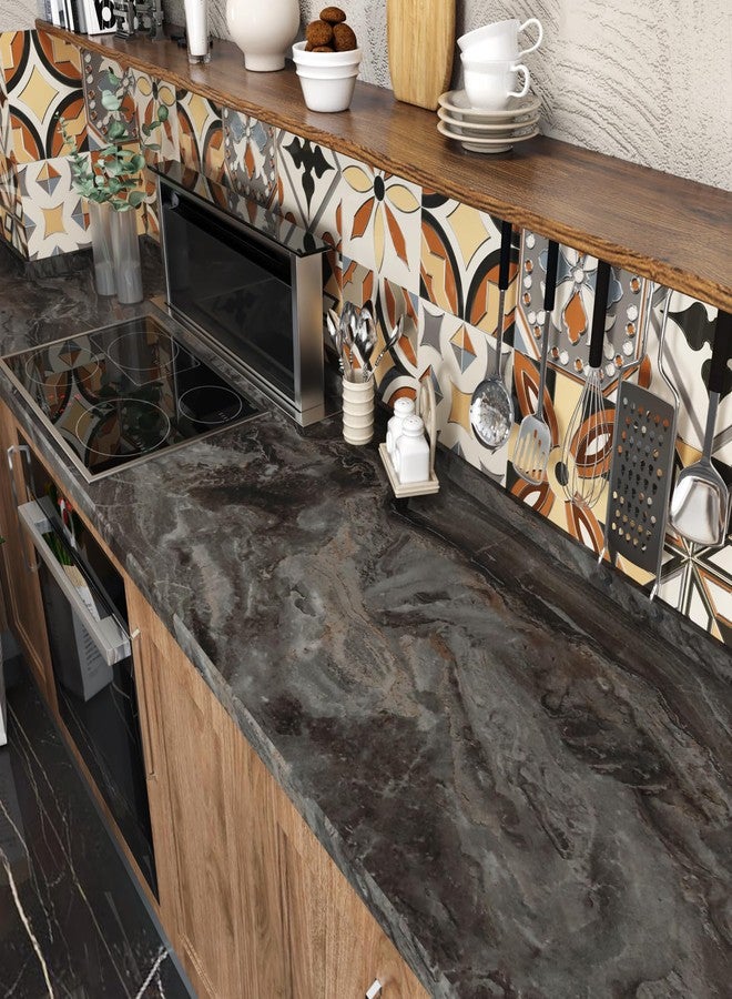 Wallercity Brown/Black Marble Contact Paper Peel and Stick Countertops Waterproof Vinyl Matt Granite Wallpaper for Kitchen Bathroom Decor 15.8''x236'' Countertop Contact Paper for Cabinets and Drawers - Image 3