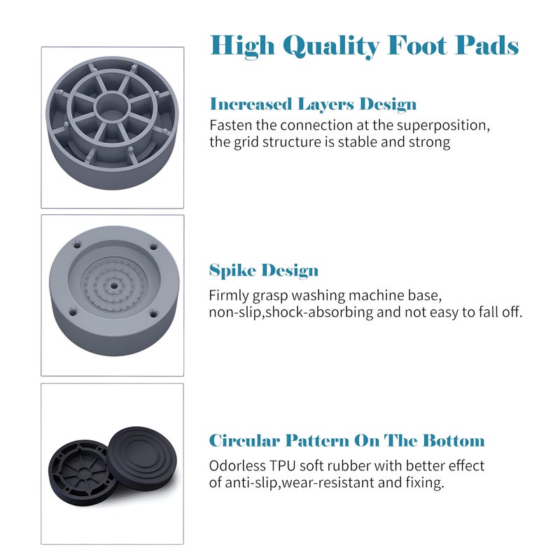 4 Pack Washing Machine Stand Anti Vibration and Noise Washing Machine Lift and Stabilize High Stability, Protect Floor from Damage for Washing Machines, Refrigerators, Home Appliances - Image 4