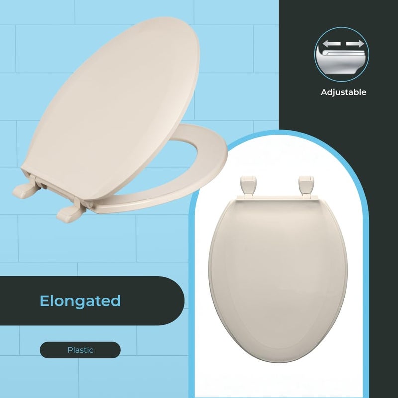Centoco Elongated Plastic Toilet Seat, Fits Kohler/American Standard/TOTO, Standard Economy Model, Made in the USA, DSAMAZ16-106, Bone - Image 2