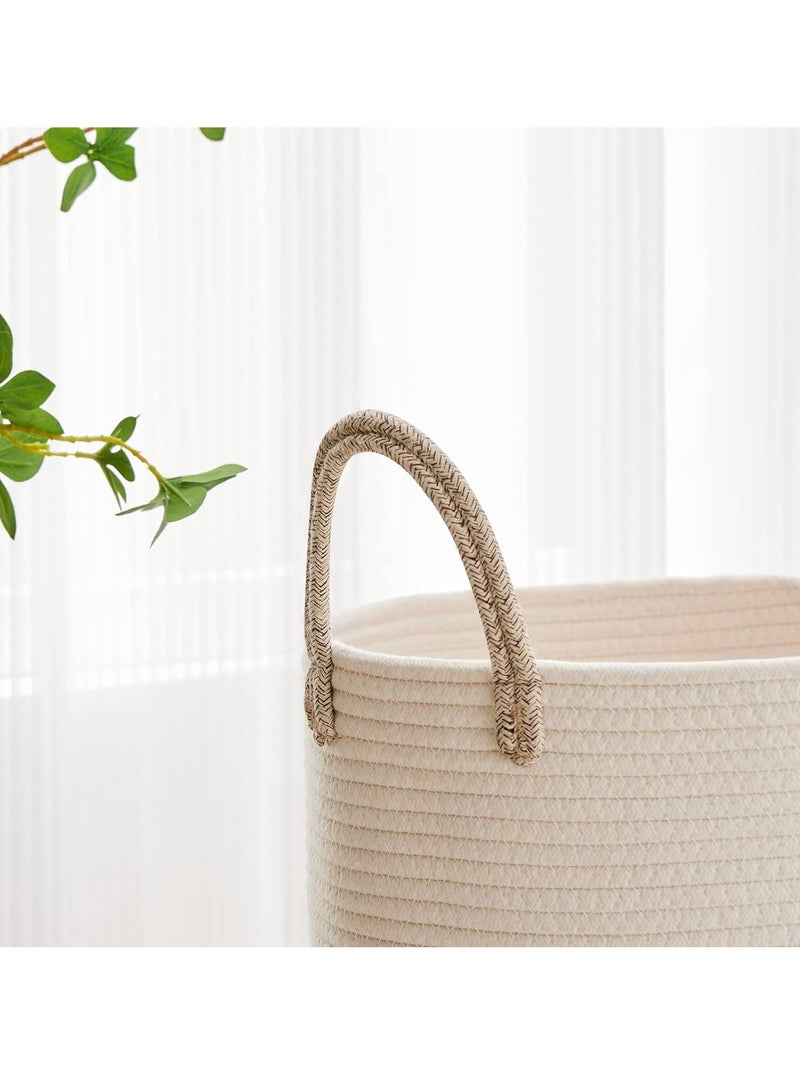 Gonice Tall Laundry Hamper, Woven Rope Storage Basket for Blanket, Toys, Dirty Clothes in Living Room, Bathroom, Bedroom - 30L White & Brown - Image 3