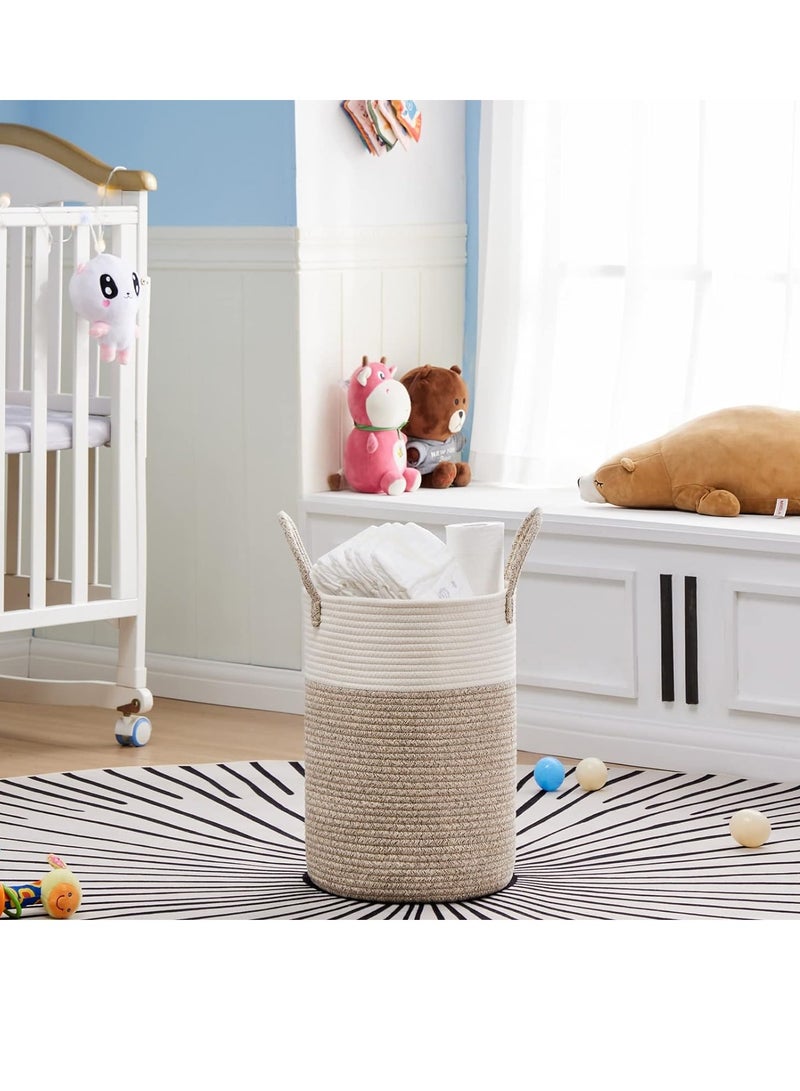 Gonice Tall Laundry Hamper, Woven Rope Storage Basket for Blanket, Toys, Dirty Clothes in Living Room, Bathroom, Bedroom - 30L White & Brown - Image 2