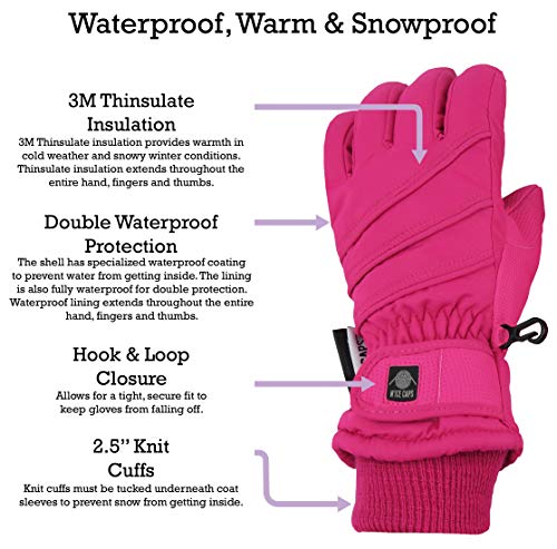 N'Ice Caps Kids Waterproof Winter Thinsulate Warm Gloves (Fuchsia, 10-12 Years) - Image 3
