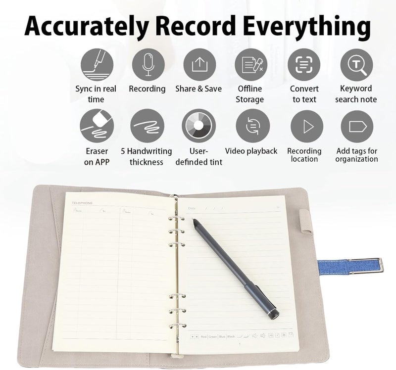 Bluetooth 5.0 Smart Pen for Note Taking with Notebook and Writing Board, 3 in 1 Design, OCR Recognition Technology, Real Time Synchronous Digitalization, for Study Notes Drawing (Blue) - Image 3
