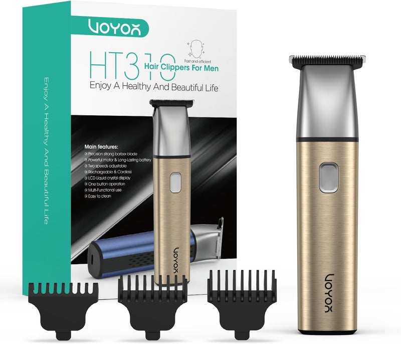 VOYOR Hair Clippers for Men Professional Hair Clippers Cordless T-Blade Hair Trimmer Rechargeable Beard Trimmer 3 Guide Combs Hair Cutting Kit with LCD Display HT310(Gold)