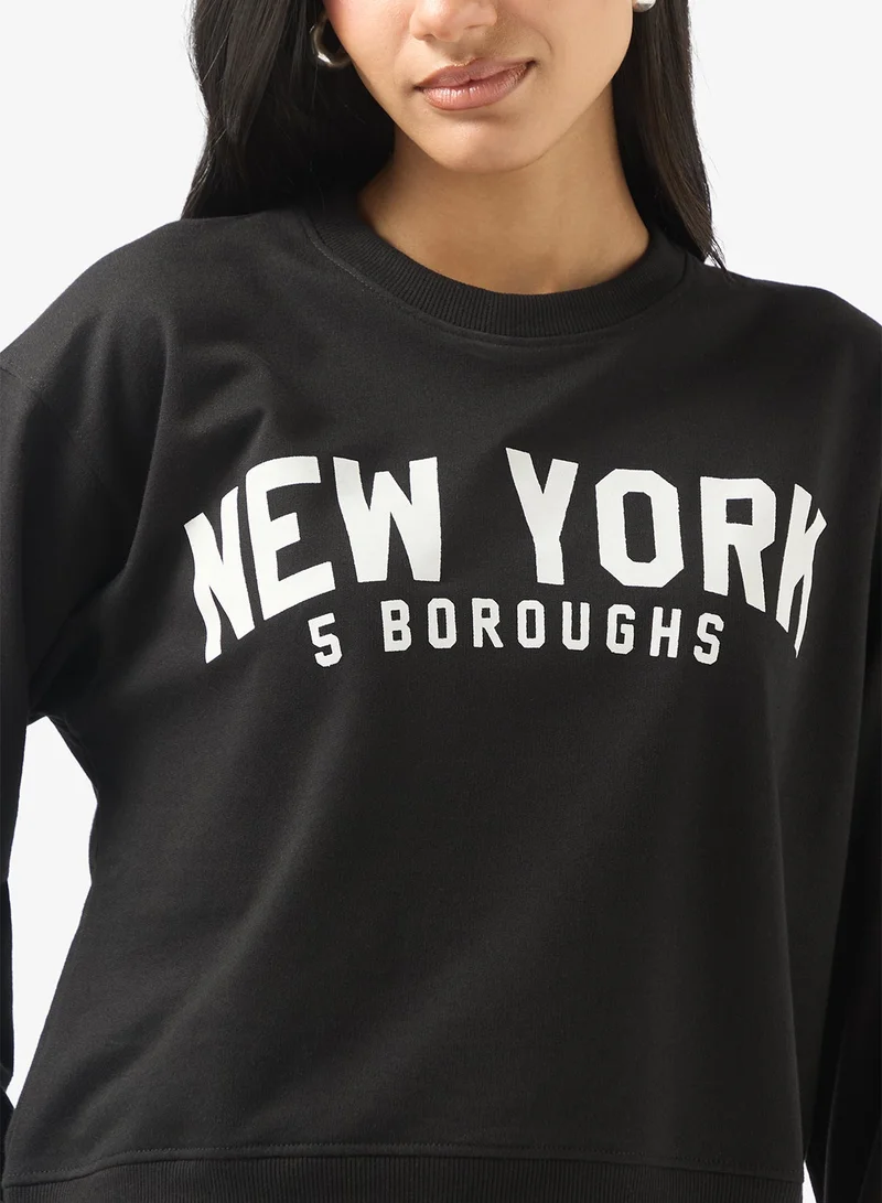 Ginger  Crew Neck Oversize Varsity Sweatshirt for Women | Best Price UAE