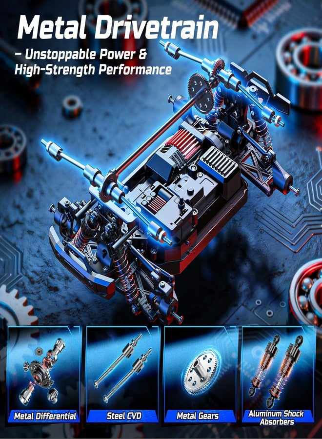 DEERC سيارة دييرك 1/18 لجميع التضاريس سريعة الانزلاق والسباق، شاحنة تحكم عن بعد بسرعة 40 كم/س مع هيكل جسم مستقبلي، عجلات انزلاق إضافية، مركبة خارج الطرقات مقاومة للماء بتردد 2.4 جيجاهرتز مع بطاريتين للأطفال والبالغين - Image 3