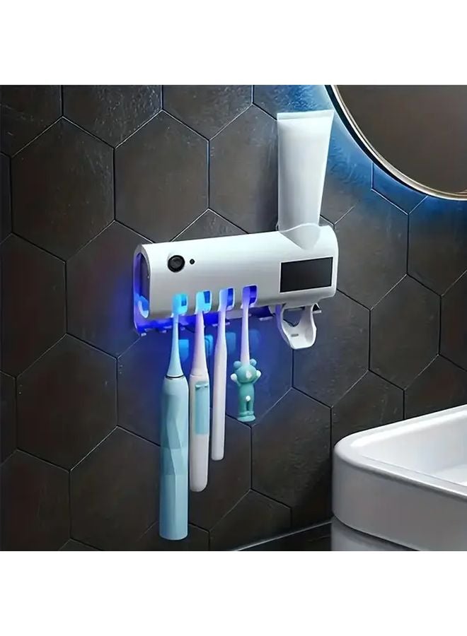 White Smart Toothbrush Holder With Toothpaste Dispenser And USB Charging Station Wall Mounted 3 In 1 Bathroom Organizer - Image 1
