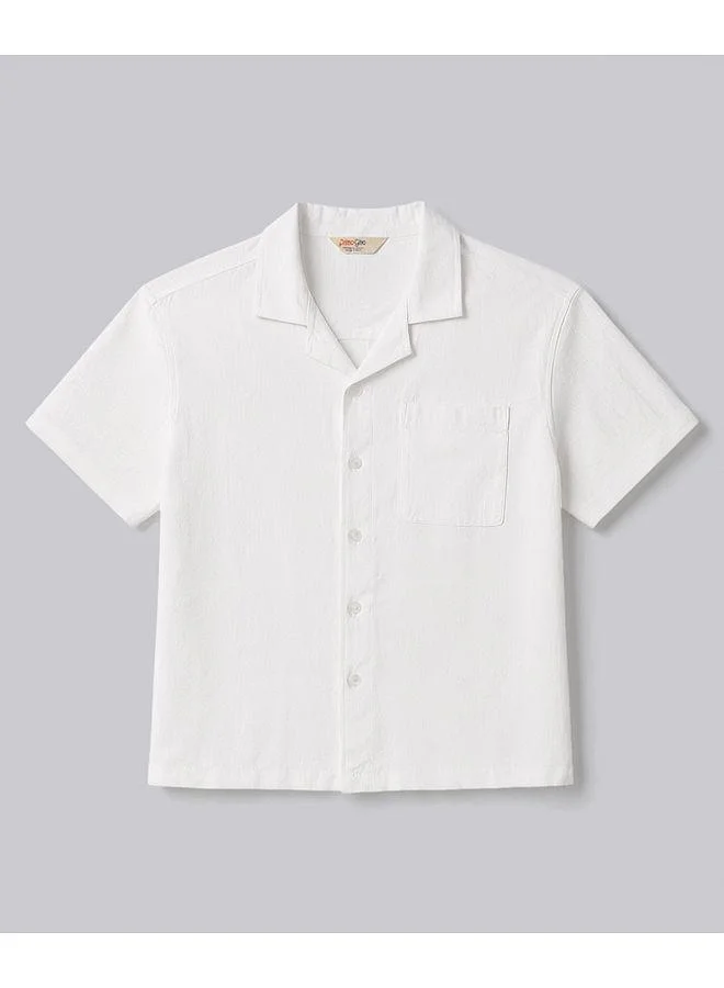 Primo Gino Primo Gino Woven 100% Cotton Slub Resort Collar Dropped Shoulder Shirt - White