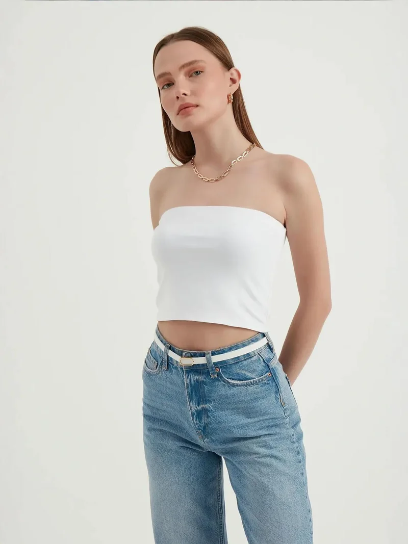 هيكاب Strapless Basic Sleeveless Cropped Top