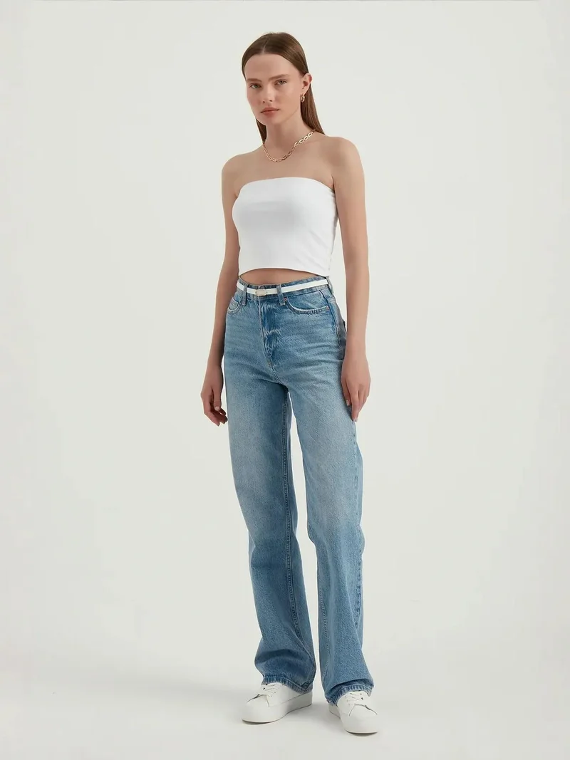 هيكاب Strapless Basic Sleeveless Cropped Top