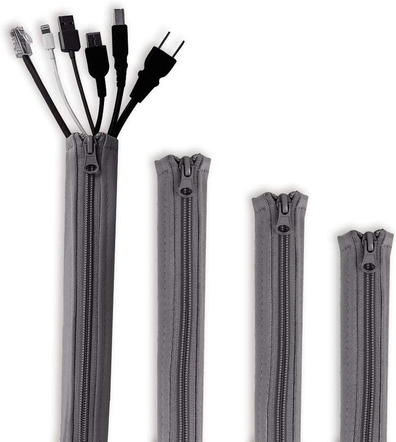 StangH Cable Management Sleeve Organizer - 19 Inch Home and Office Zip-up Cable Sleeve Wire Organizer Flexible Cord Concealer Wrap, Electrical Cord Covers for TV/Computer/Desk, 4 Pieces -Grey - Image 1