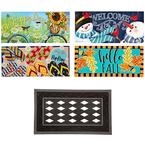 Evergreen Flag Evergreen Sassafras Doormat Insert Bundle & Tray Set of 5, Spring Summer Fall Winter Interchangeable Entrance Door mats Indoor and Outdoor Welcome Mat 30 x 18 Tray Non Slip Backing Low Profile - Image 1